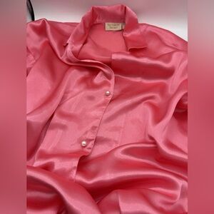 VTG Victoria's Secret Gold Label Pink Satin Sleep Shirt  Gown Pearl Buttons Sz S